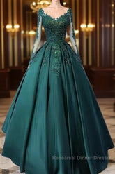 Vintage Emerald Green Long Sleeve Lace Semi Formal Prom Dresses Plus Size 15 Junior Semi Formal Prom Dress